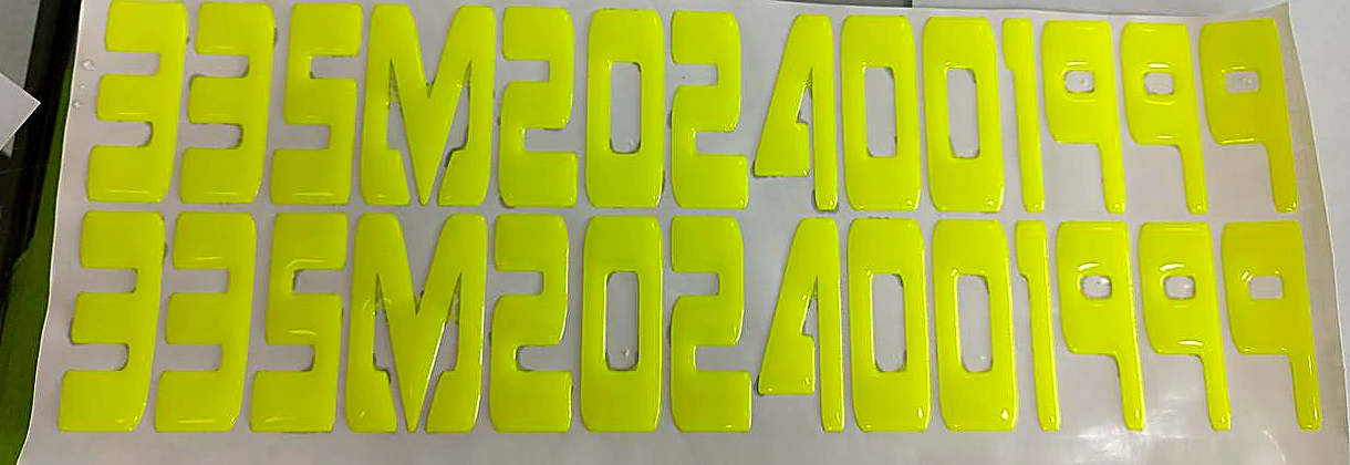 Par oficial de adesivo de número de inscrição náutico amarelo fluorescente resinado